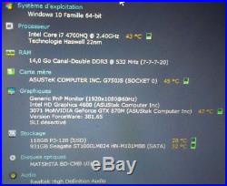 ASUS G750JS GAMER ROG i7 14Go GTX 870M SSD 128Go +1To BR Win 10