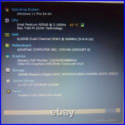 Asus F751 VivoBook ICECOOL 17 pouces HDPLUS 500Go Windows 11 PRO 8Go RAM