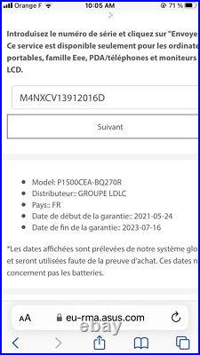 PC Portable Asus Pro P1500CEA-BQ270R sous garantie (16/07/2023)