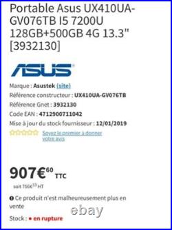 PC Portable Asus UX410UA-GV076TB i5 7200U 256GB+500GB 12G 13.3