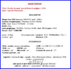 Pc Portable Asus K55VD 15'', Intel core i7, Nvidia GeForce 610M, SSD